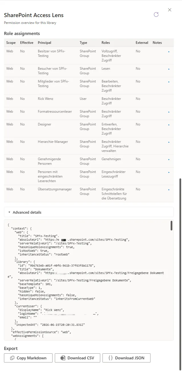 SharePoint Access Lens panel permissions
