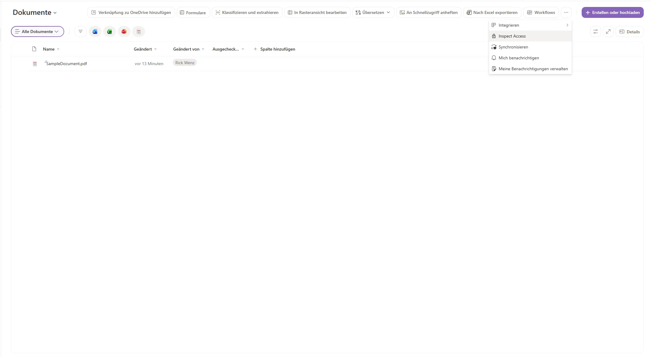 SharePoint Access Lens command bar overview